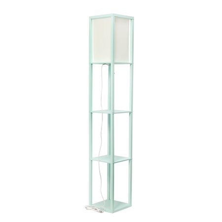 Simple Designs Floor Lamp Etagere Organizer Storage Shelf with Linen Shade, Aqua LF1014-AQU